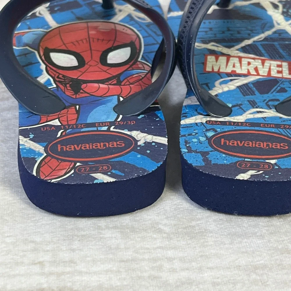 Havaianas Kids Spiderman Flip Flops Sandals Blue Marvel Superhero‎ Size 11 12C
